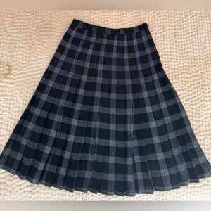 Valentino Boutique Black and Silver Pleated Checkered Midi Skirt